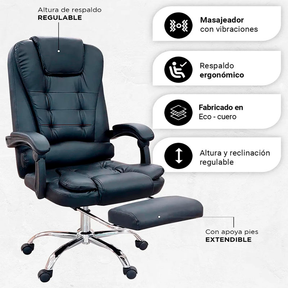 Silla De Oficina Masajeador Presidencial Stephan - Desillas Color Negro.