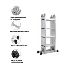 Escalera de Aluminio 4x4 Articulada 16 Escalones Garden Life TE1700 Multipropósito