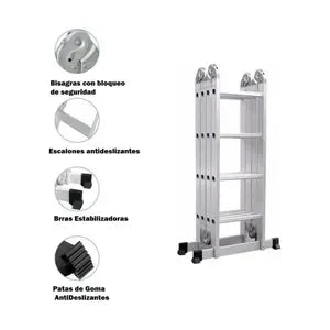 Escalera de Aluminio 4x4 Articulada 16 Escalones Garden Life TE1700 Multipropósito