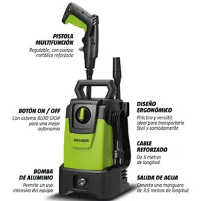 (Promoción de cumpleaños 🔥) Hidrolavadora Kroner 1400w 105 Bar AutoStop + Accesorios de Regalo