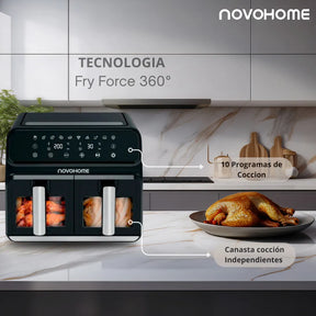 (Promoción de cumpleaños 🔥) Freidora de Aire Novohome Digital 8Lts Doble Canastos 4+4 1700W NH-AF DUAL 100W